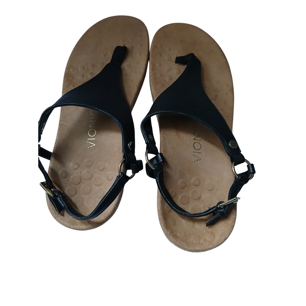 Vionic Kirra Thong Sandals Black Leather Adjustable Strap Comfort Women Size 8 - Picture 2 of 7
